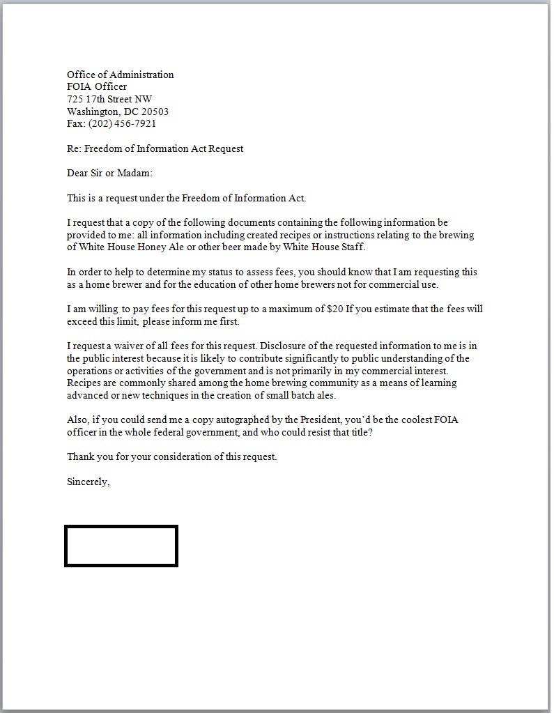 Freedom Of Information Act Request Template Letter