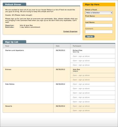 Halloween Potluck Sign Up Sheet