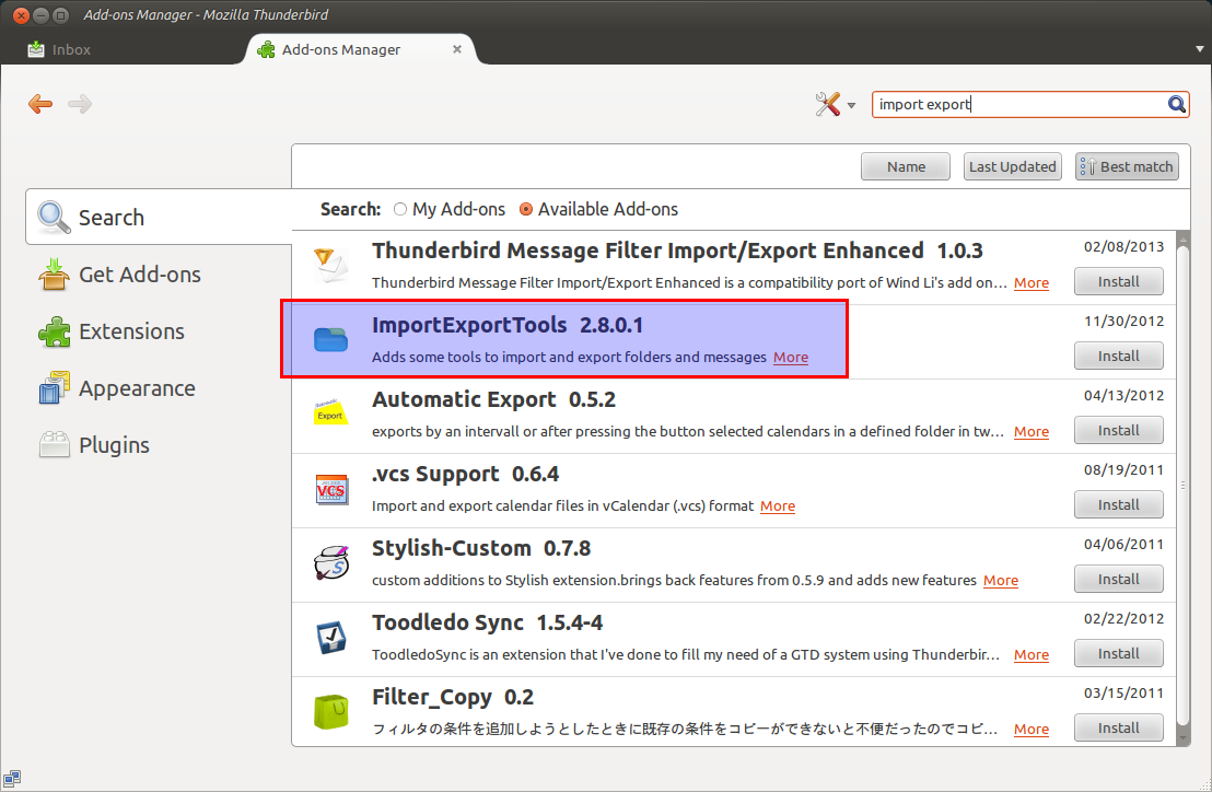 Importexporttools Thunderbird