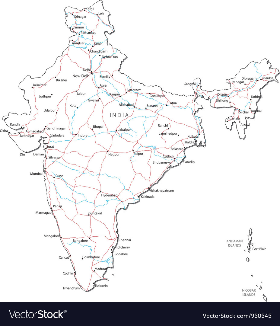 India Map Political Black And White