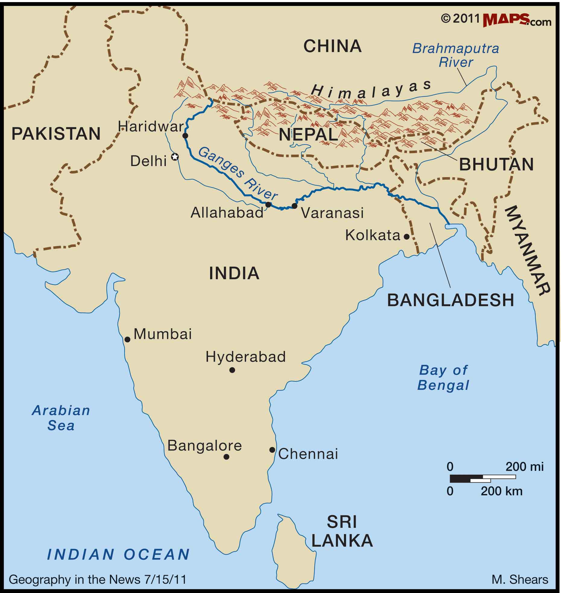 India Map With Cities And Rivers