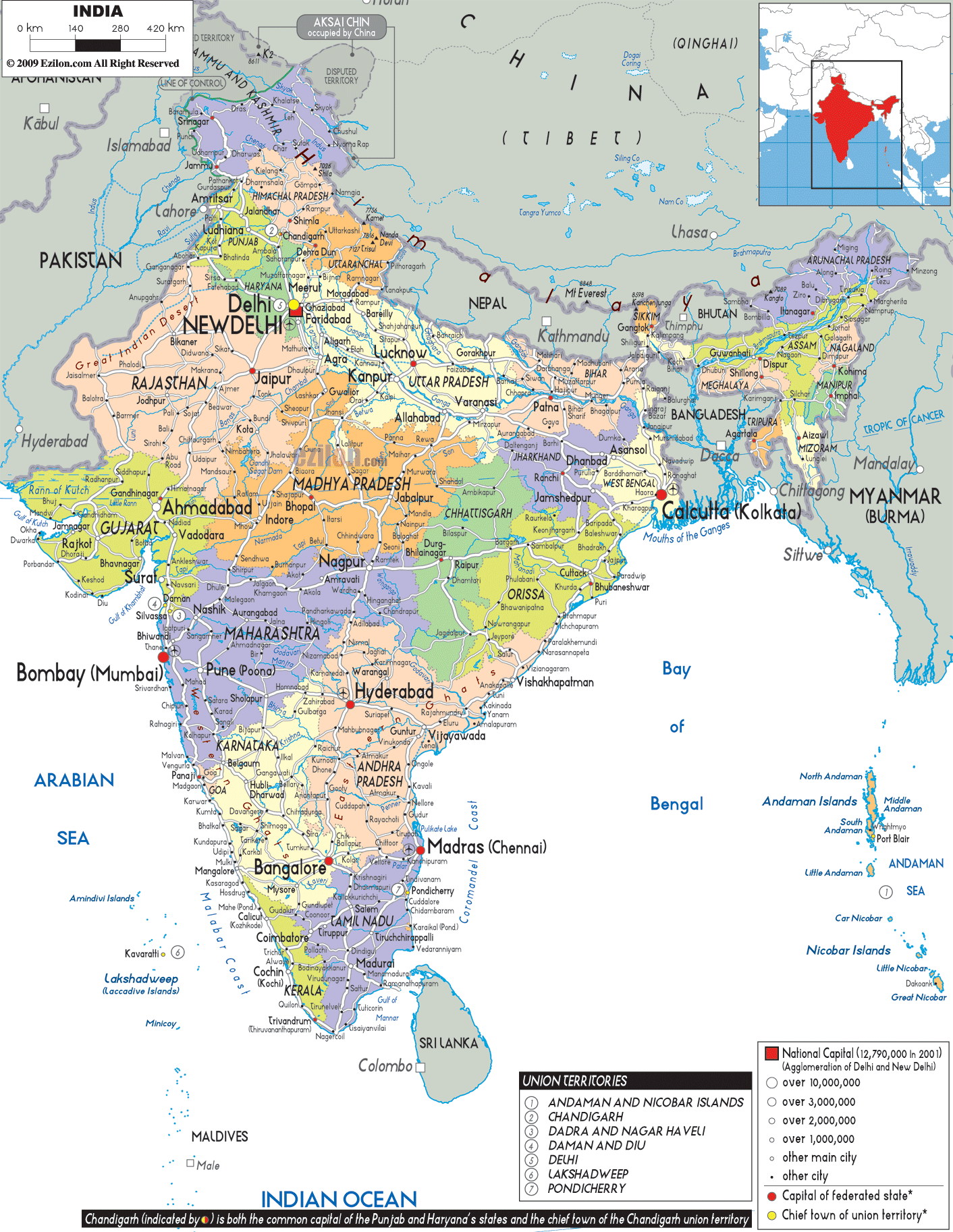 India Map With Cities And Rivers