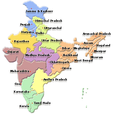 India Map With Cities And States