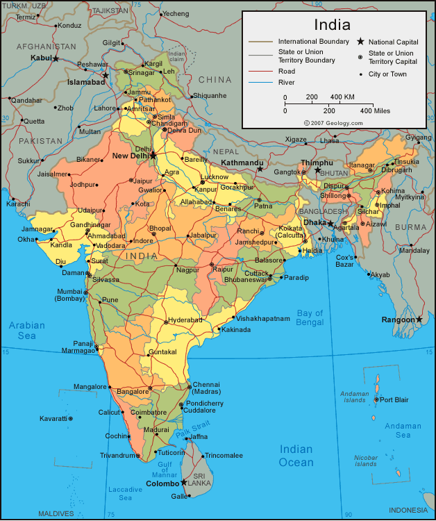 India Map With Cities And States