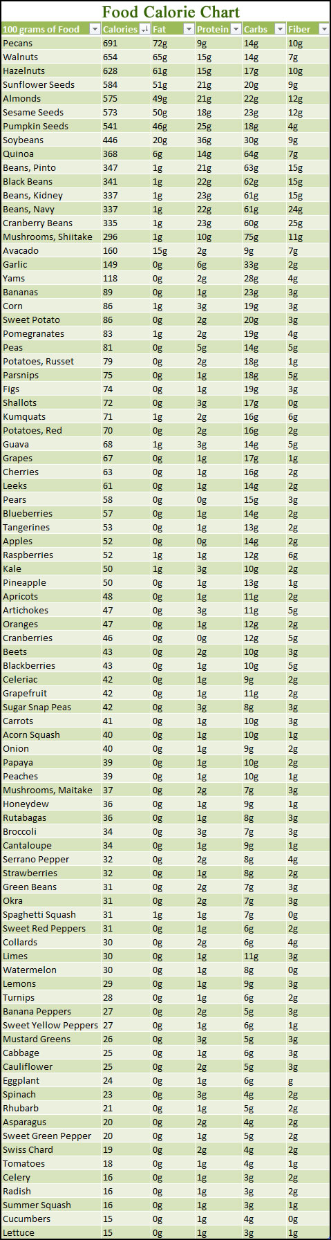 Indian Food Calorie Chart Download