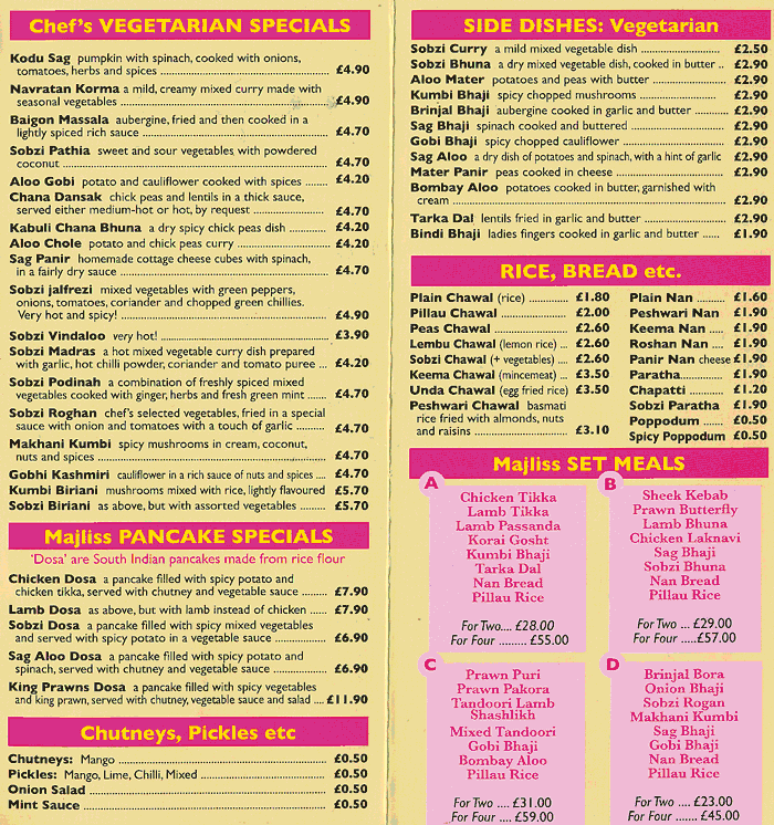 Indian Food Menu List