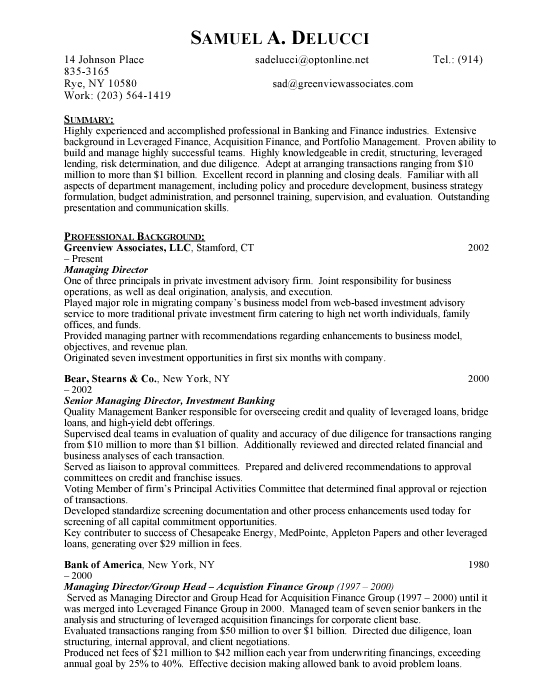 Investment Banking Resume Sample