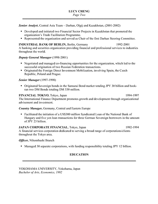 Investment Banking Resume Sample