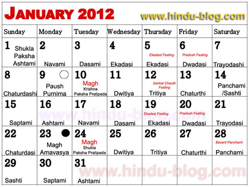 January 2013 Calendar India