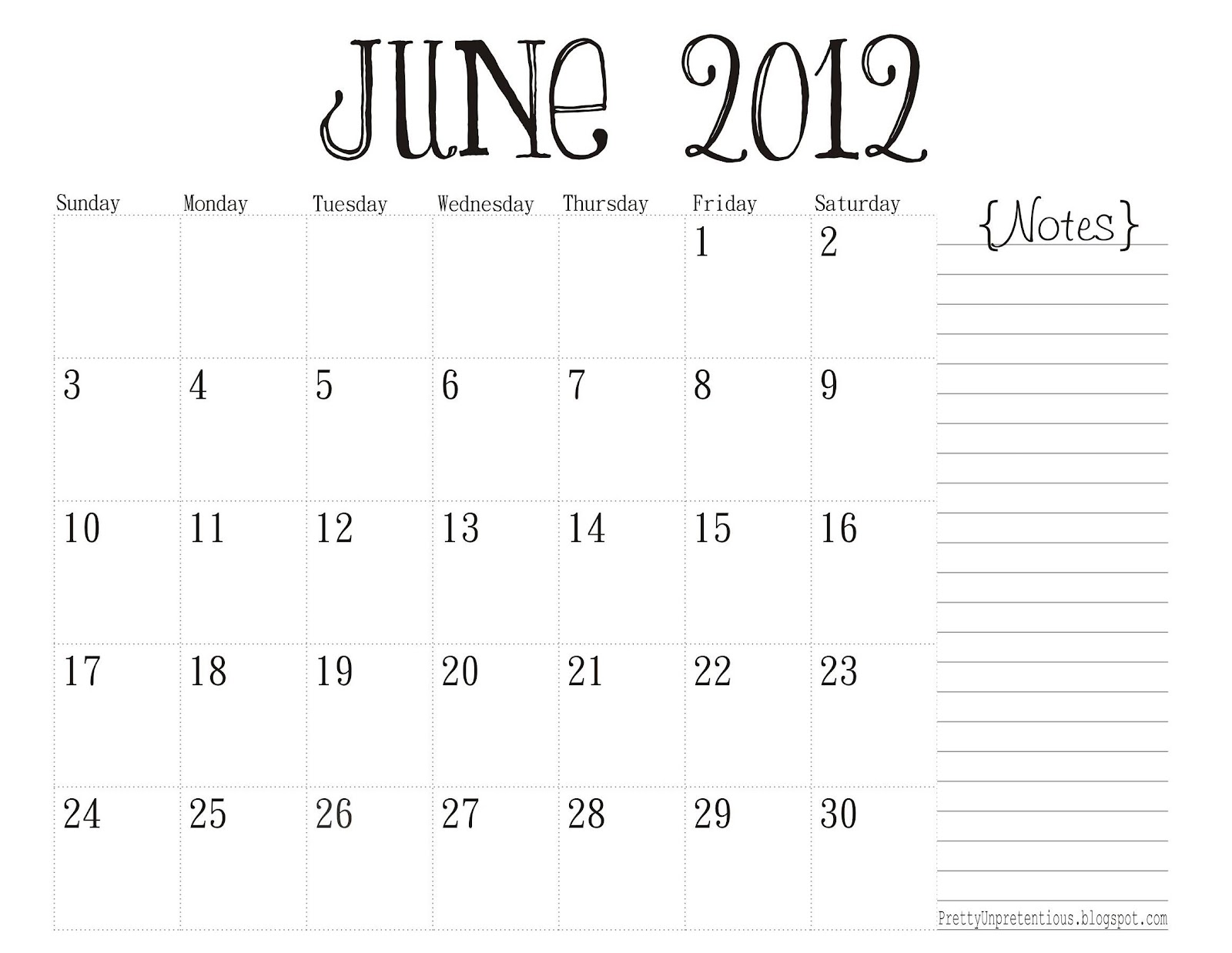 July Calendar 2012 Printable