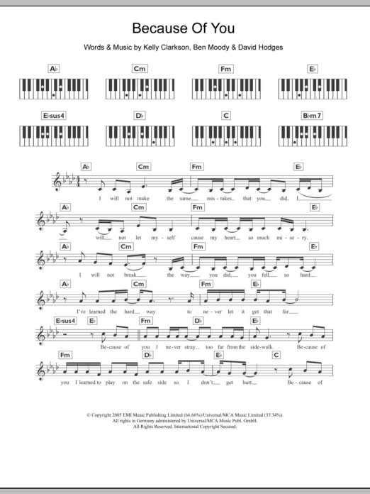 Kelly Clarkson Because Of You Chords Piano