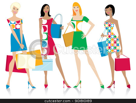 Lady With Shopping Bags Clipart