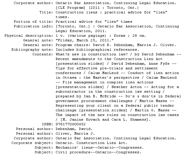 Library Of Congress Classification Example