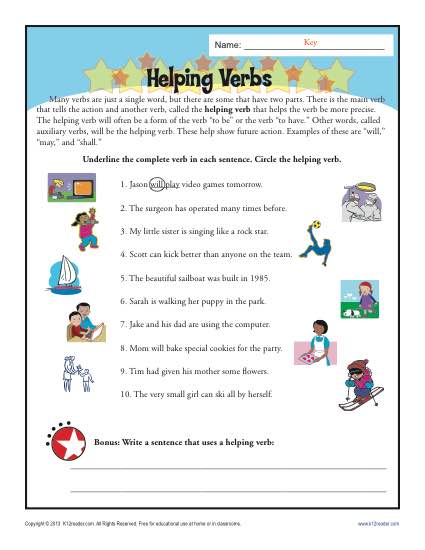 Main Verbs And Helping Verbs Worksheet