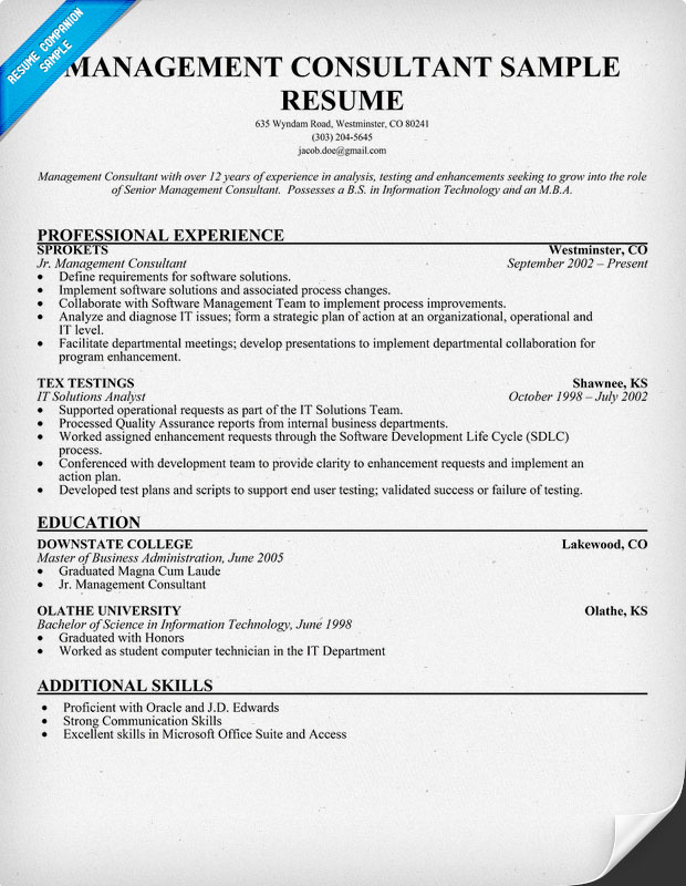 Management Consulting Resume Sample