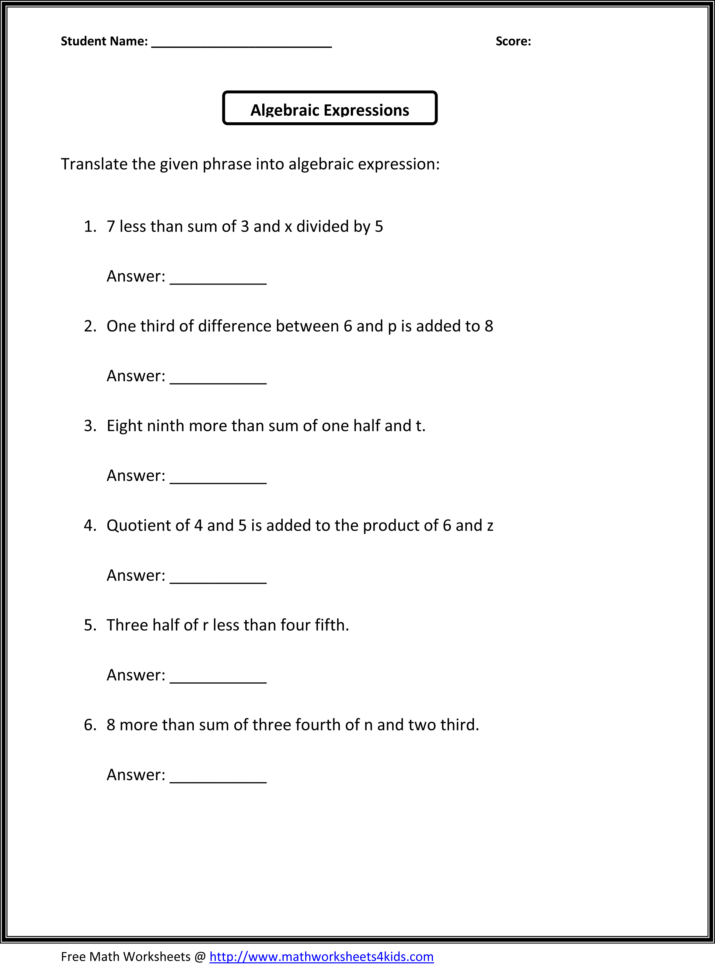 Maths Homework Sheets Year 7