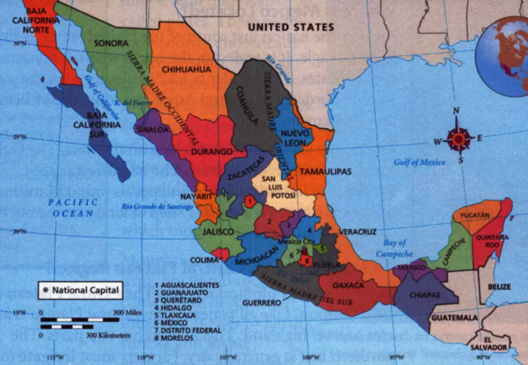 Mexico Map With States And Capitals