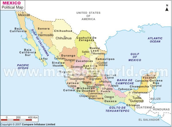 Mexico Map With States And Capitals