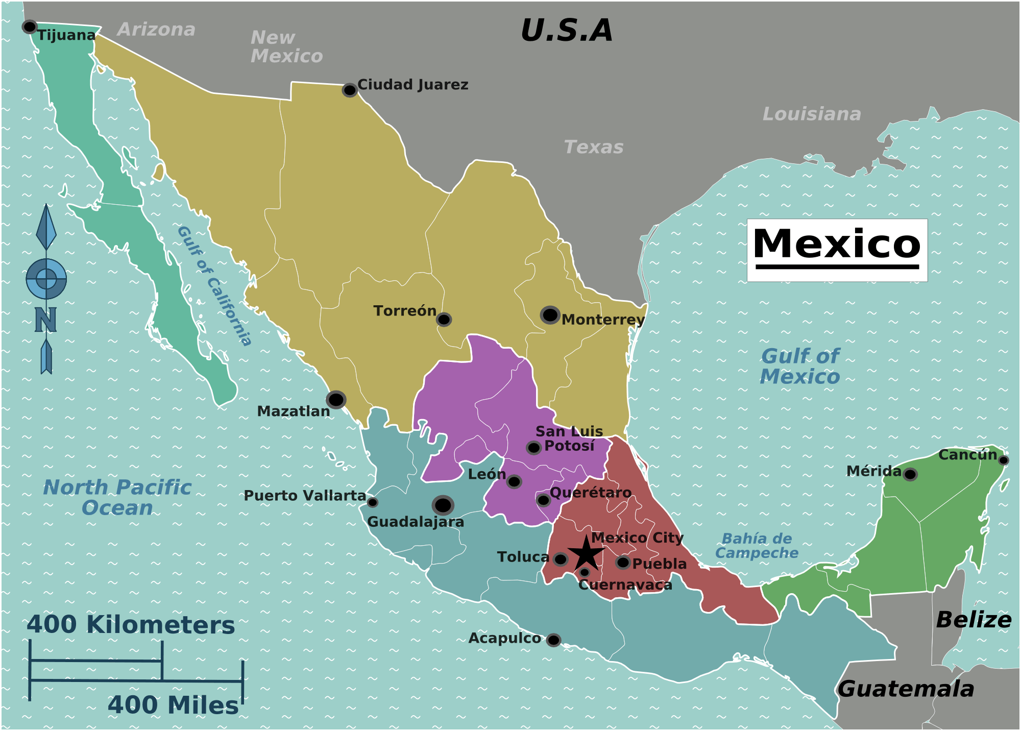 Mexico Map With States And Cities