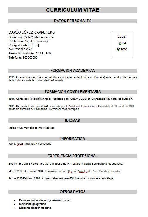 Modelo De Curriculum Vitae Word Download