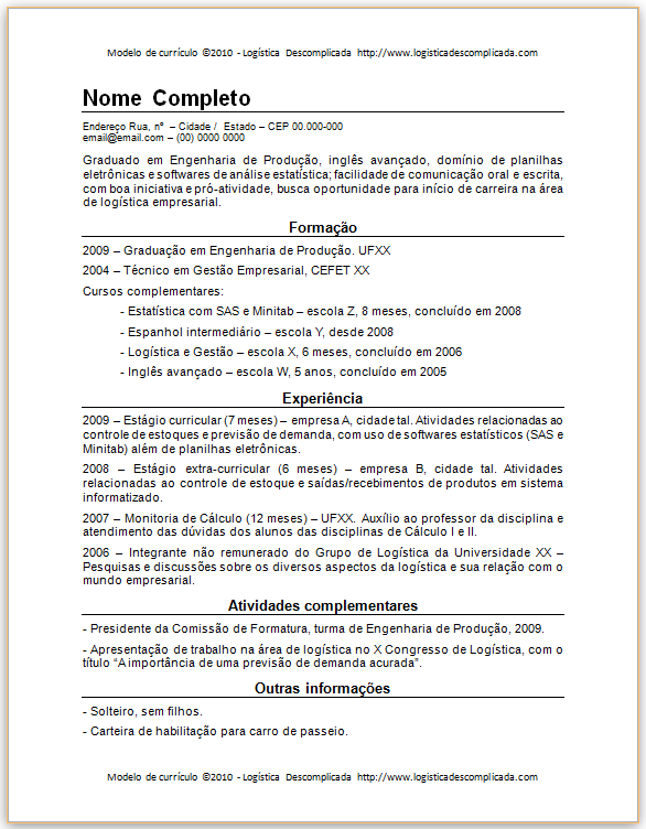 Modelos De Curriculum Vitae Moderno Em Portugues