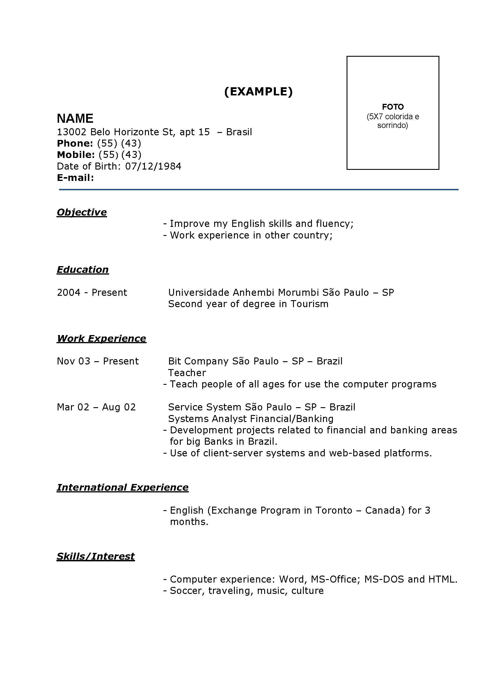 Modelos De Curriculum Vitae Simples E Objetivo