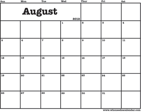 Month Calendar 2012 Printable