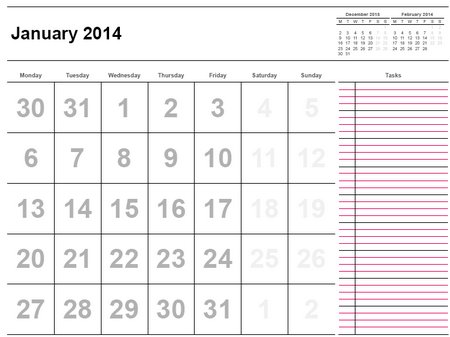 Monthly Calendar 2014 Printable