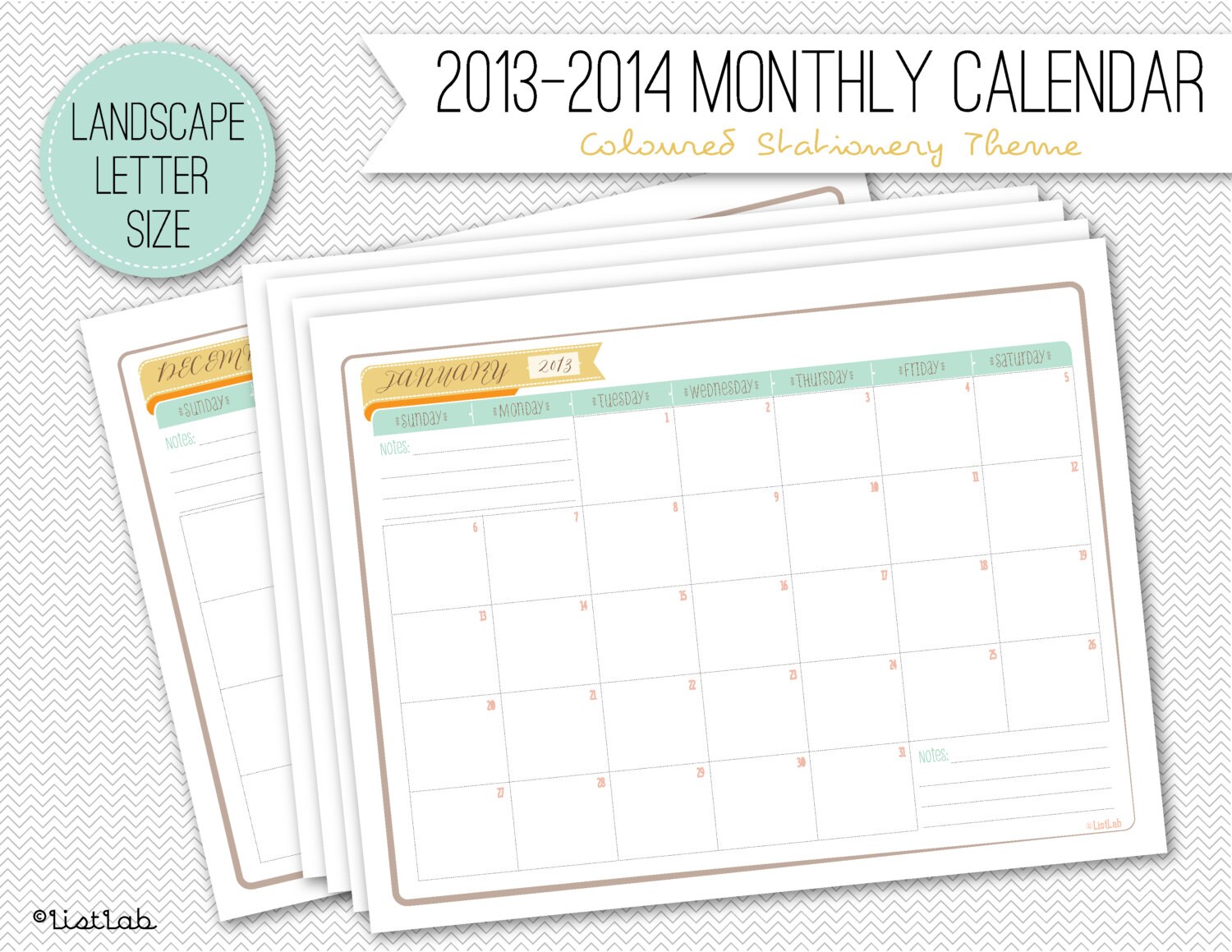 Monthly Calendar 2014 Printable