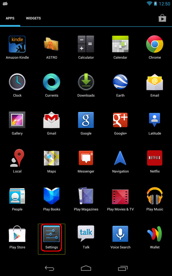 Nexus 7 Settings Button