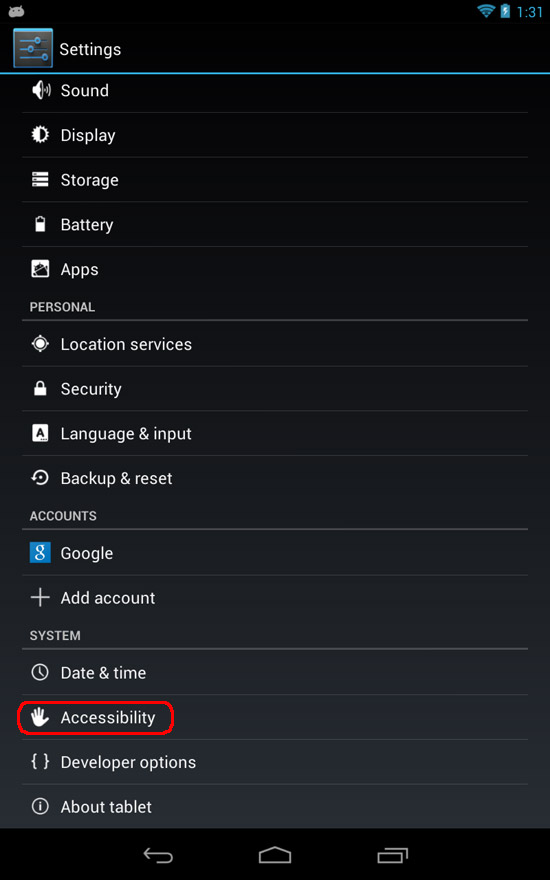 Nexus 7 Settings Button