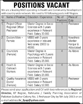 Ngo Jobs In Pakistan 2013