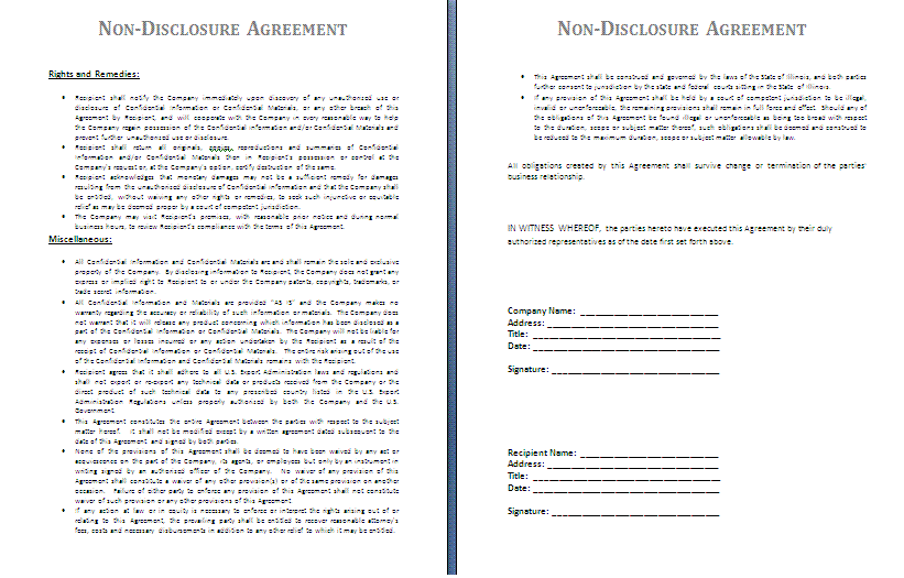 Non Disclosure Agreement Template Free