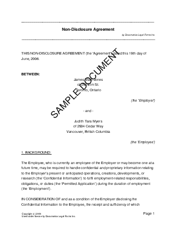 Non Disclosure Agreement Template Free