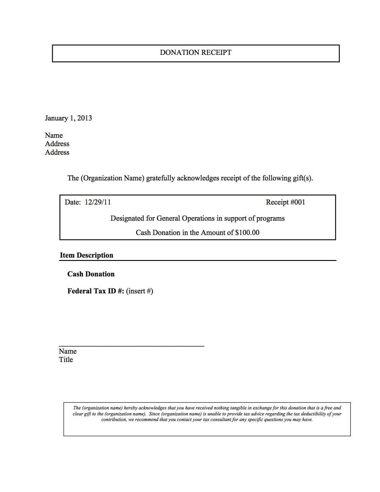 Non Profit Donation Receipt Form