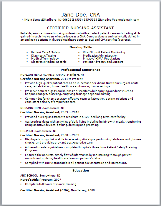 Nursing Skills Resume Examples