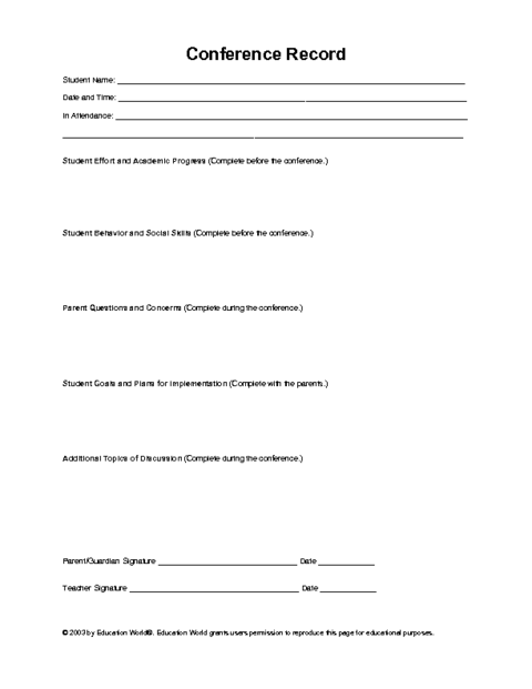 Parent Teacher Conference Sign Up Sheet Printable