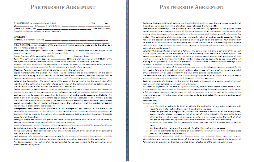 Partnership Agreement Contract Sample