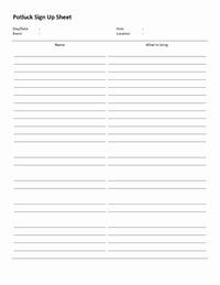 Potluck Sign Up Sheet Template Free