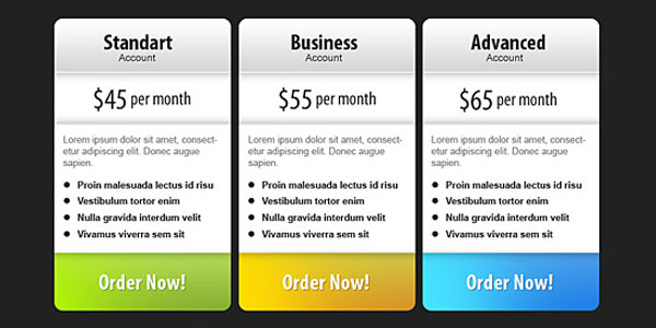 Pricing Table Psd Ui Element