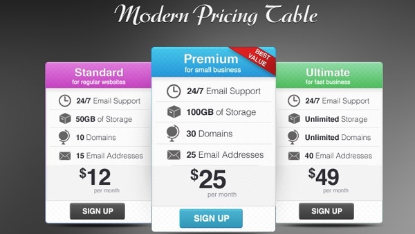 Pricing Table Template Psd