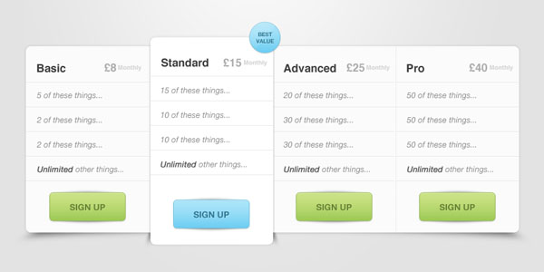 Pricing Table Template Word