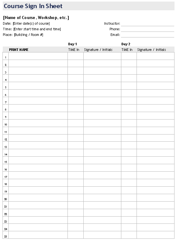 Printable Email Sign Up Form Template