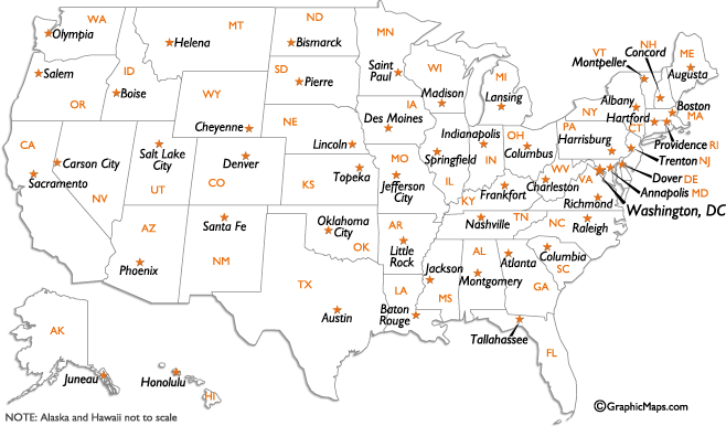 Printable Usa Map With Capitals