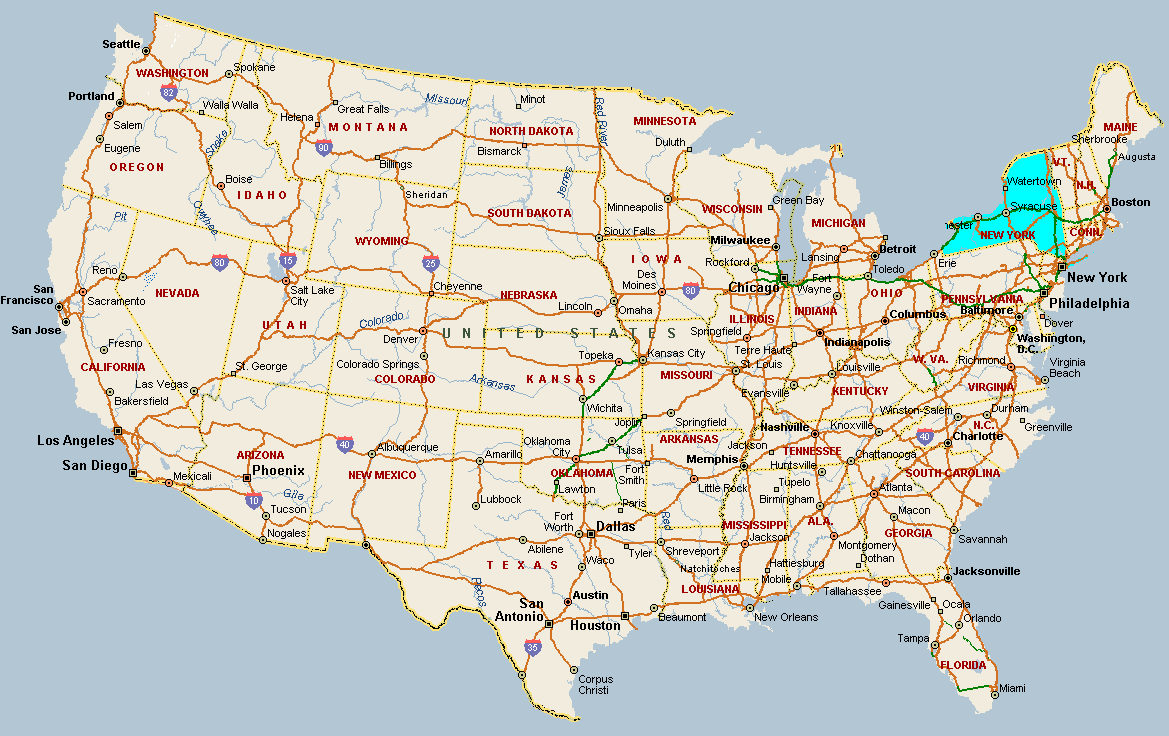 Printable Usa Map With States And Cities