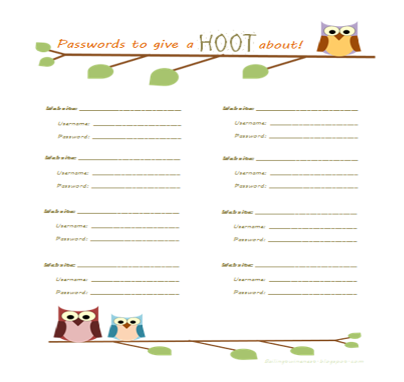 Printable Username And Password Template