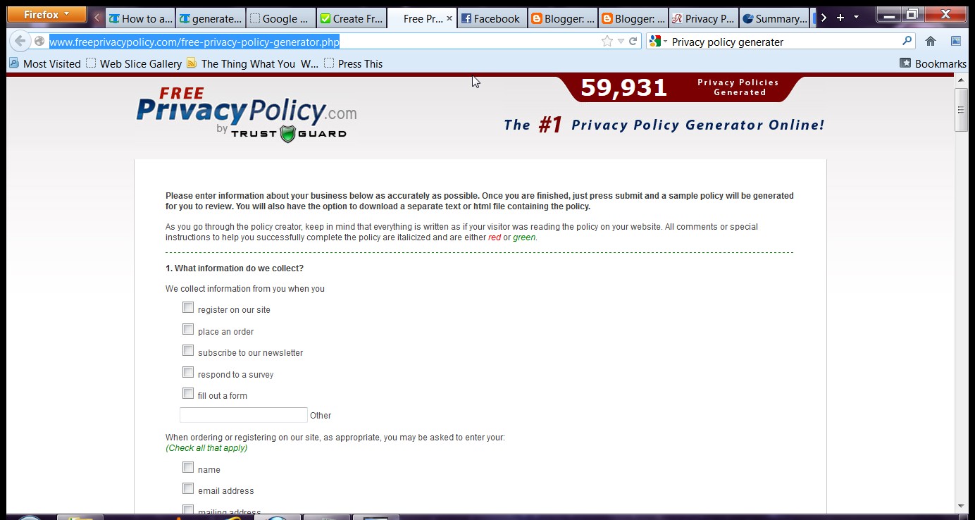 Privacy Policy Generator Adsense