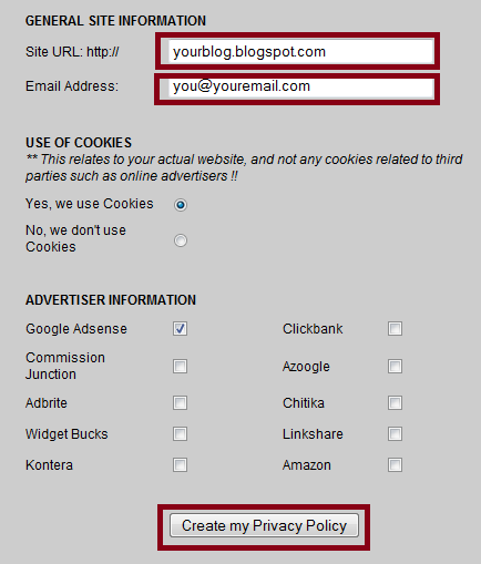 Privacy Policy Generator Adsense