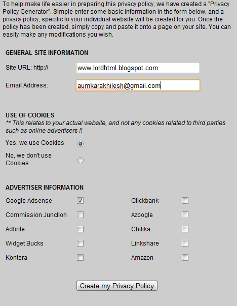 Privacy Policy Generator For Blogs