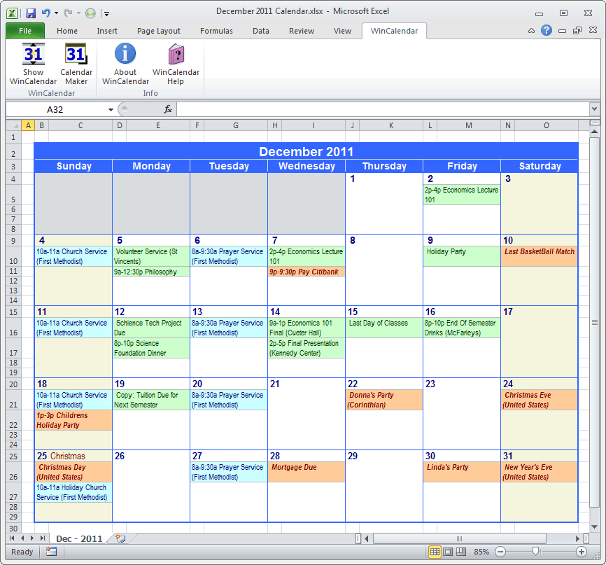 Project Calendar Template Excel